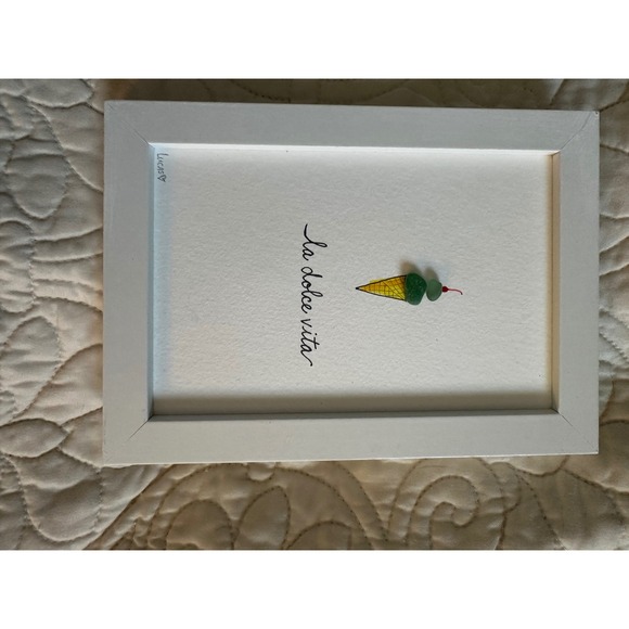 Other - Lucas La Dolce Vita Sea Glass Art Framed Ice Cream Cone Wall Decor White 5x7